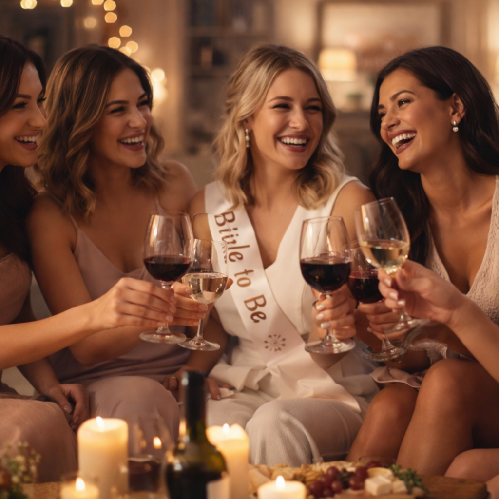 bachelorette party having a wine tasting night, having fun